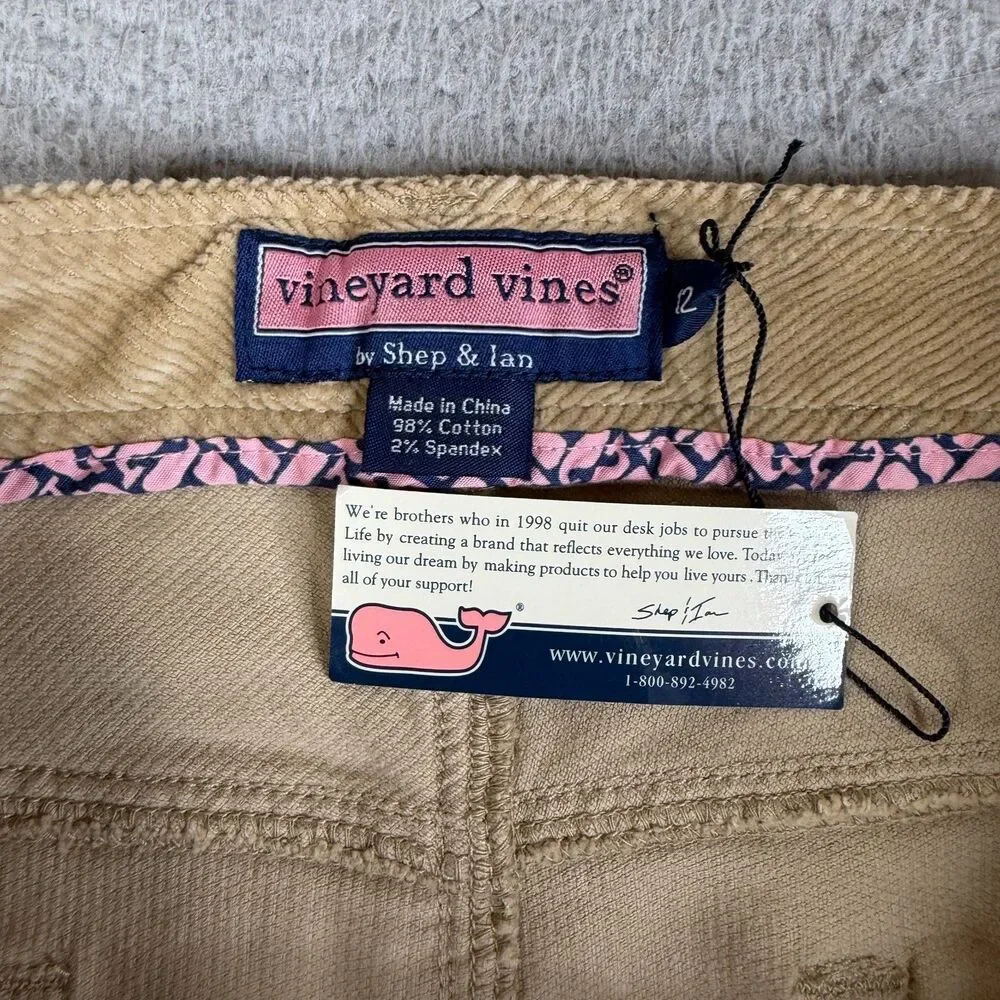 Vineyard Vines Corduroy Skirt 12 Beige Khaki Sand 5 Pocket Zip Fly Stretch